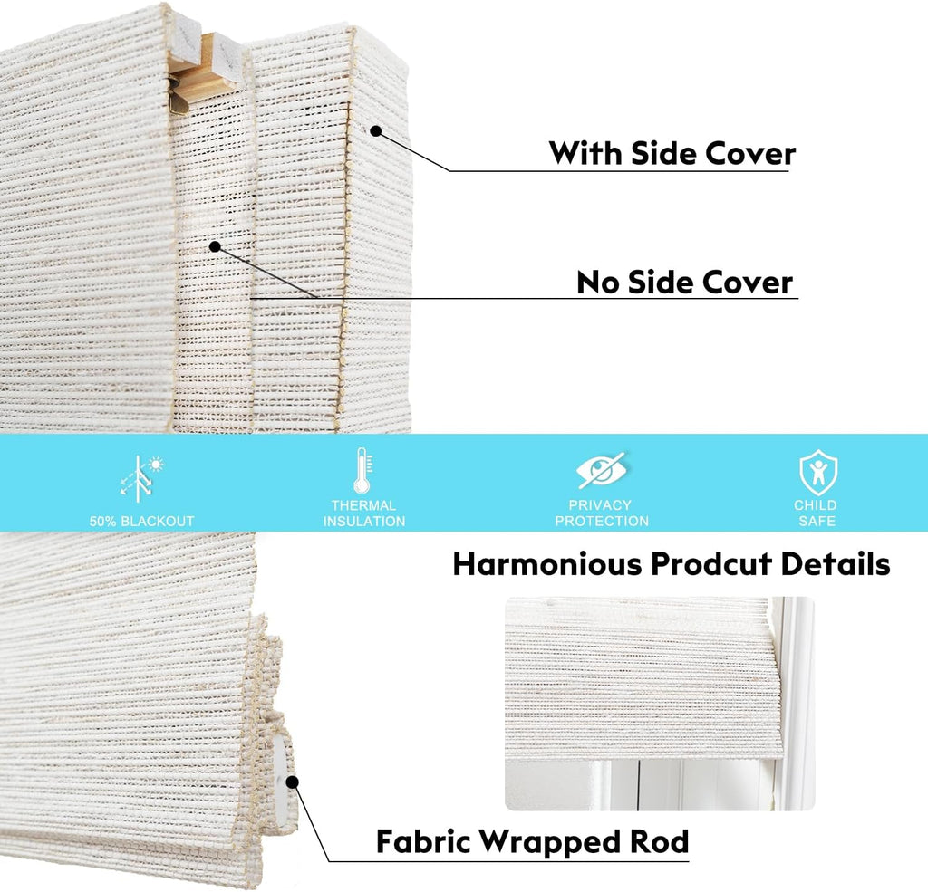 Motorized Bamboo Roman Blinds with Remote, Woven Roman Shades Compatible with Alexa Google Home, Automatic Bamboo