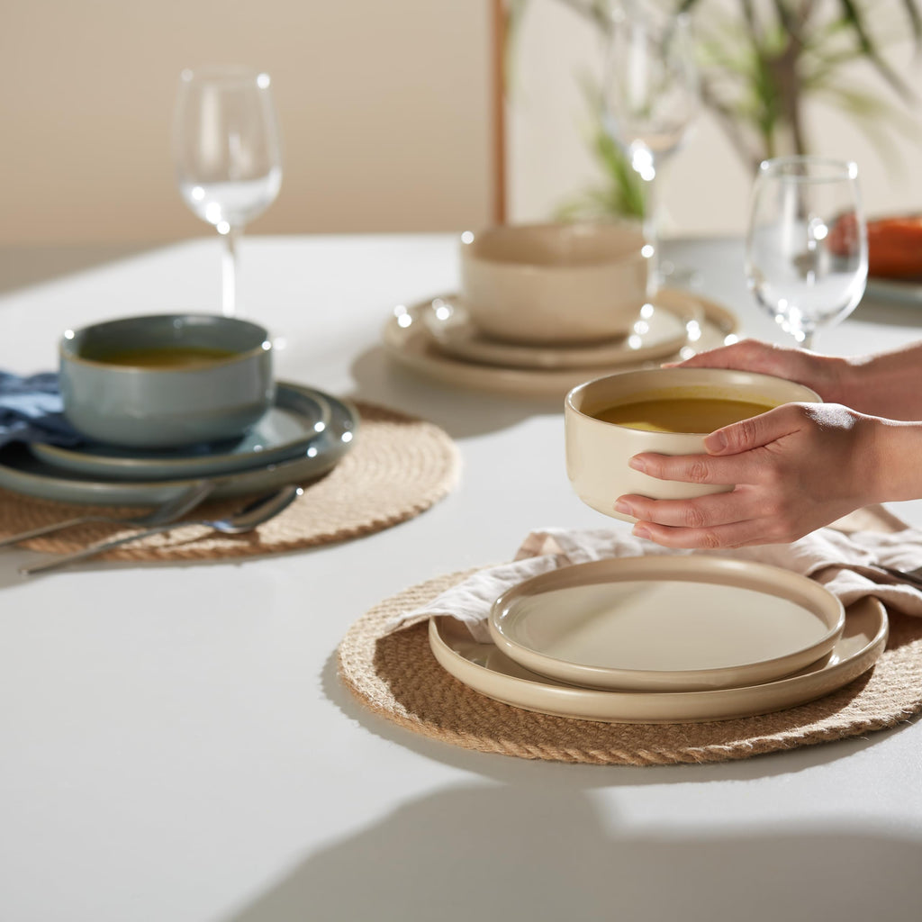 Dinnerware Set, 12 Piece, by, Ceramic 10.5"Dinner Plates, 8.2"Salad Plates and 25 oz Soup Bowls, Stoneware