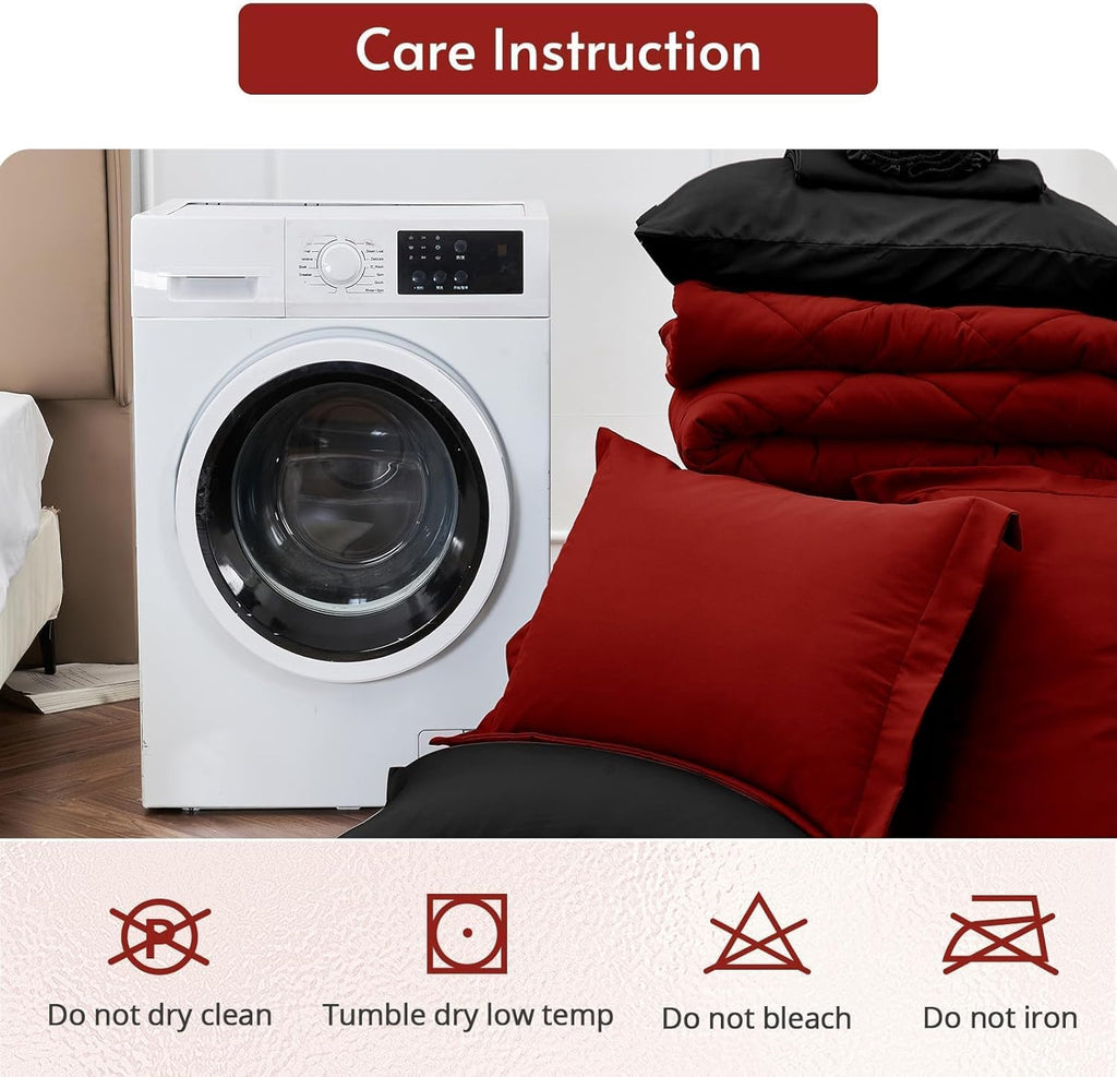 7 Pieces Comforter Set, Reversible Bed in a Bag, All Season Bedding Set with Comforter, Flat Sheet
