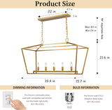 5 Lights W39'' Modern Industrial Linear Lantern Geometric Chandelier in Matte Gold Rectangle Cage Chandeliers for Dining Room Kitchen Island A128-B0DRVNN37L