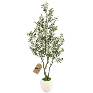 8ft Faux Olive Tree Artificial Indoor, Fake Olive Tree with Pot, Large Olive Branches and Lifelike Fruits, House Living