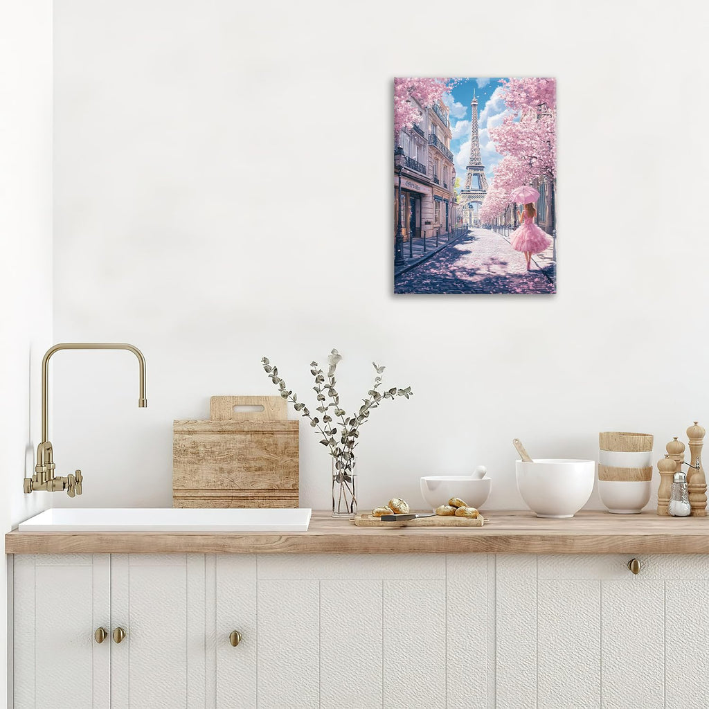 Paris Eiffel Tower Canvas Wall Paris Pictures Cherry Blossom Painting Eiffel Tower Prints Modern Artwork Living Room