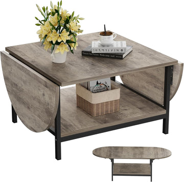 Folding Coffee Tables 2-Tier Extended Coffee Table with Storage Vintage Farmhouse Center Table for Large or Small