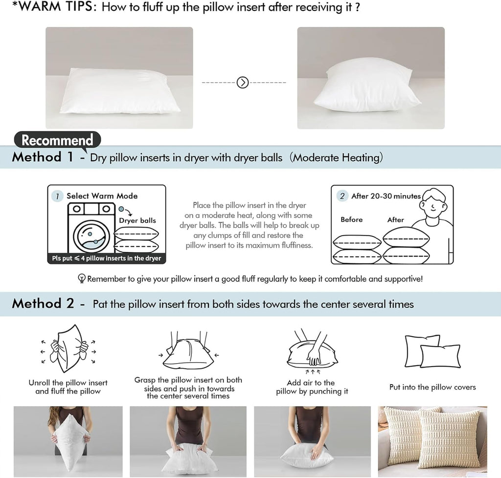 18x18 Inch Pillow Inserts-100% Cotton Cover - Set of 4