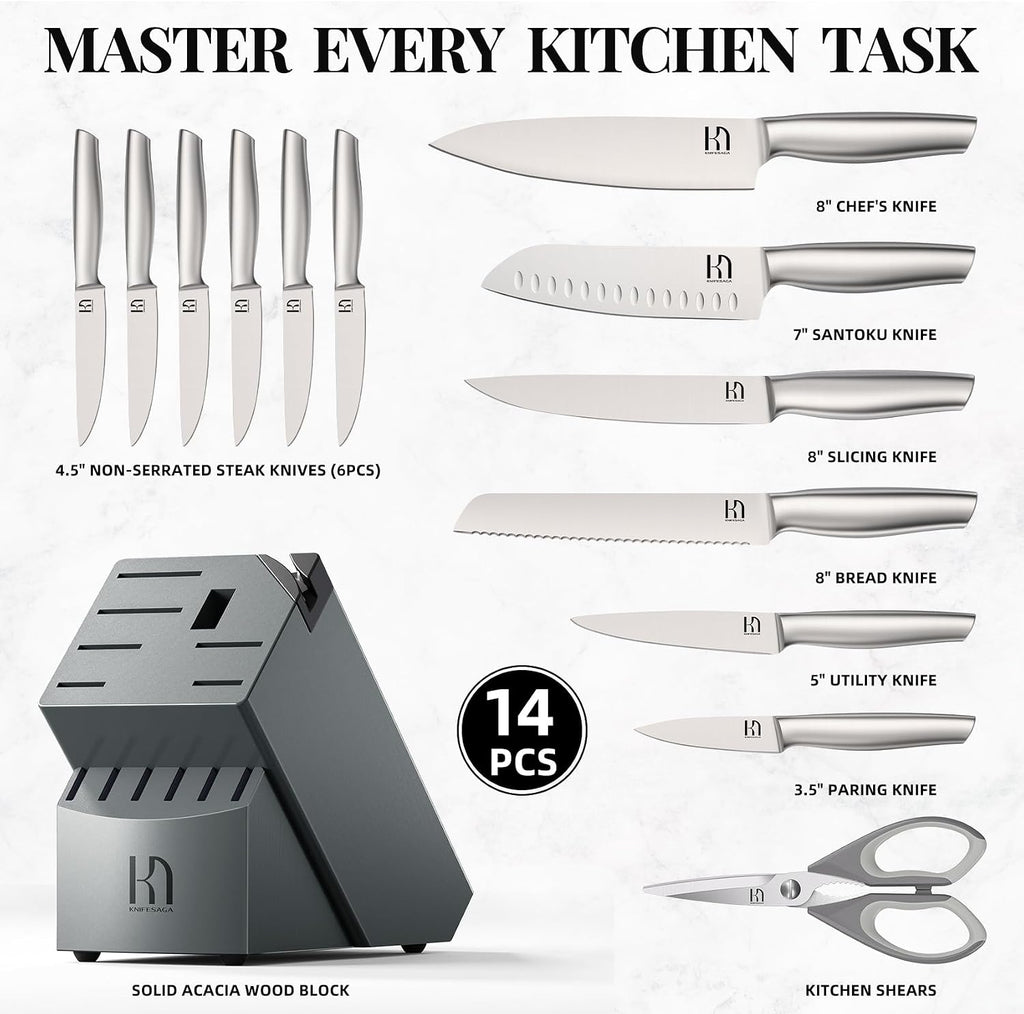 14 Pcs Kitchen Knife Set, Premium, Razor Sharp, Japanese Steel | Innovative Steel, High Carbon Stainless, Enduring