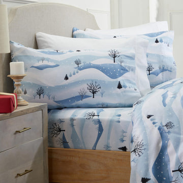 100% Cotton Queen Flannel Sheet Set | 4 Piece Deep Pocket Novelty Cozy Winter Bed Sheets | Double Brushed for Extra