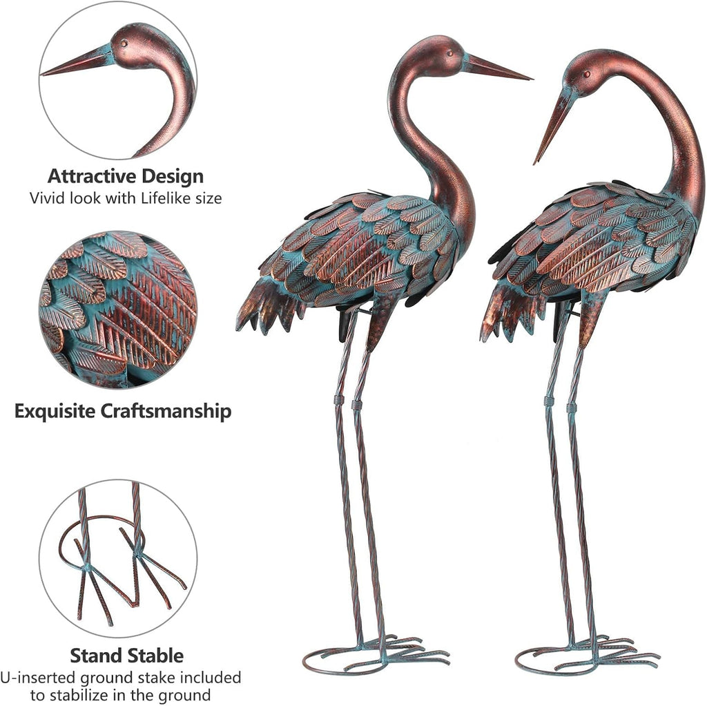 Crane Garden Statues Outdoor Yard Decorations Metal Heron Yard Art Bird Sculpture Decor for Outside Lawn Patio Large