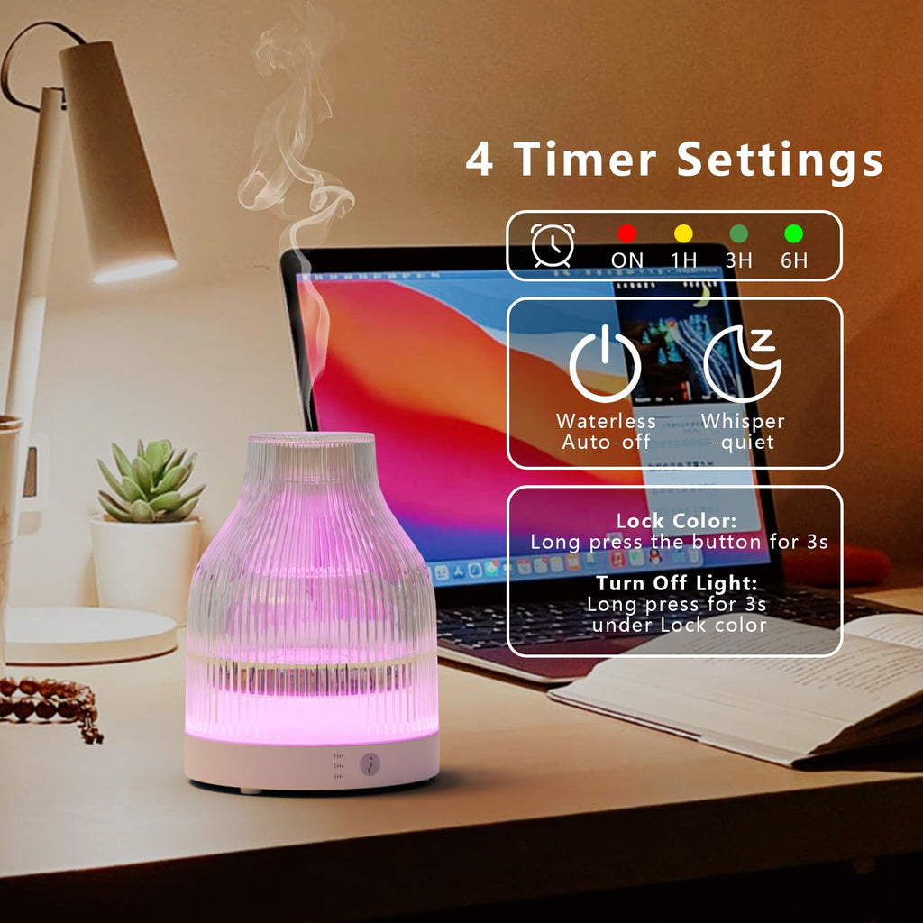 Glass Essential Oil Diffuser 200ml, 7-Color LED