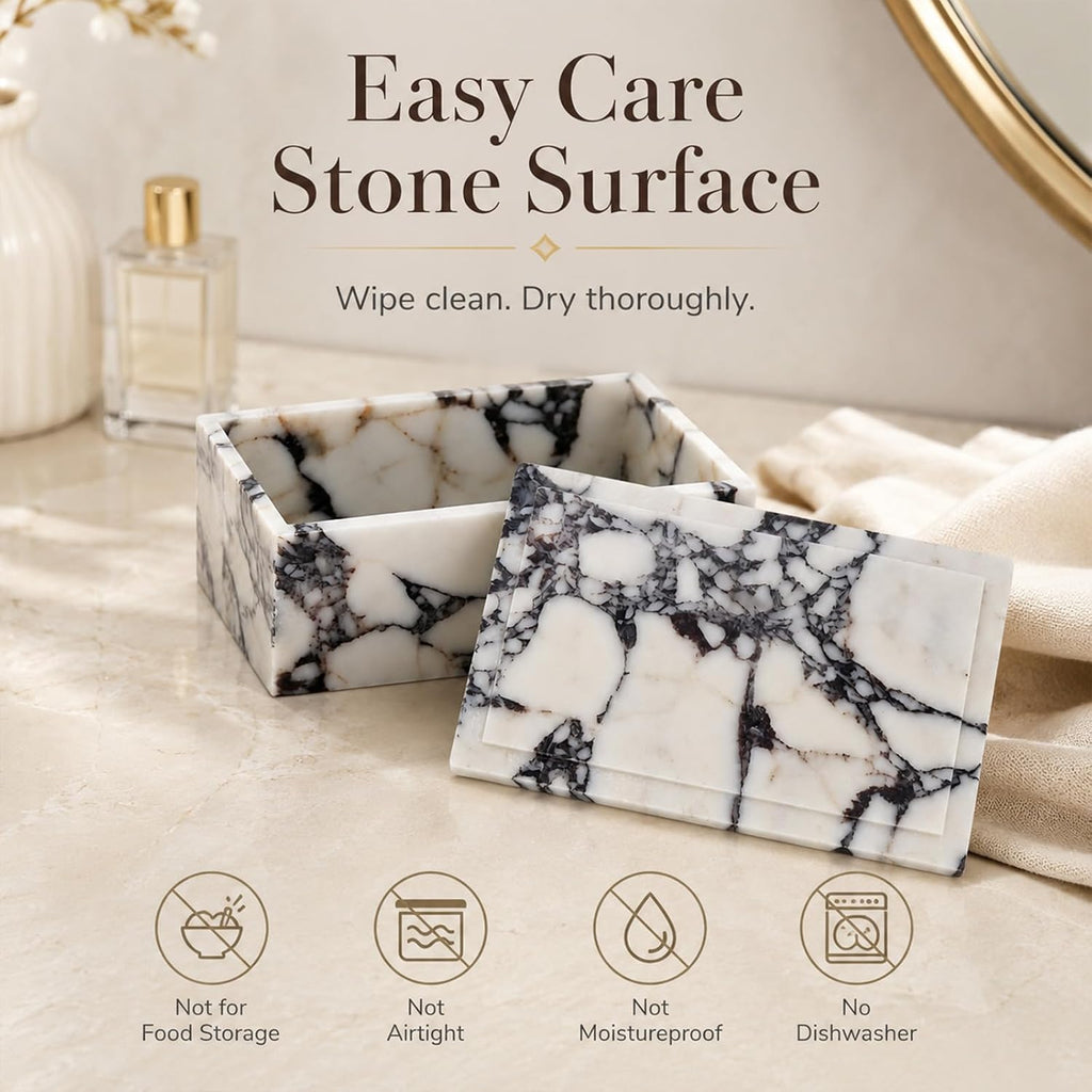 Natural Marble Rectangle Jewelry Box with Lid, 7.87