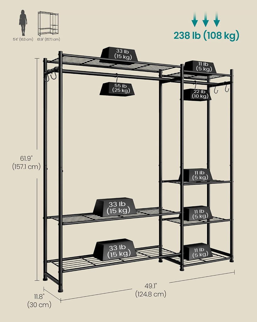 Portable Closet Wardrobe, Clothes Rack, Closet Organizers and Storage, Freestanding Clothing Rack with 7 Shelves, 2