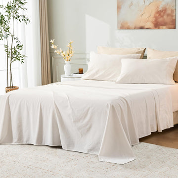 Stone Washed Linen Sheets Queen, 4 Pcs, 16" Deep Pocket