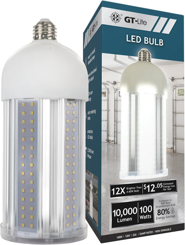 LED Corn Cob Bulb, 100W (500W Equivalent), 10,000 Lumen, Daylight 5000K, E26 Base Energy Saving LED Light for Indoors