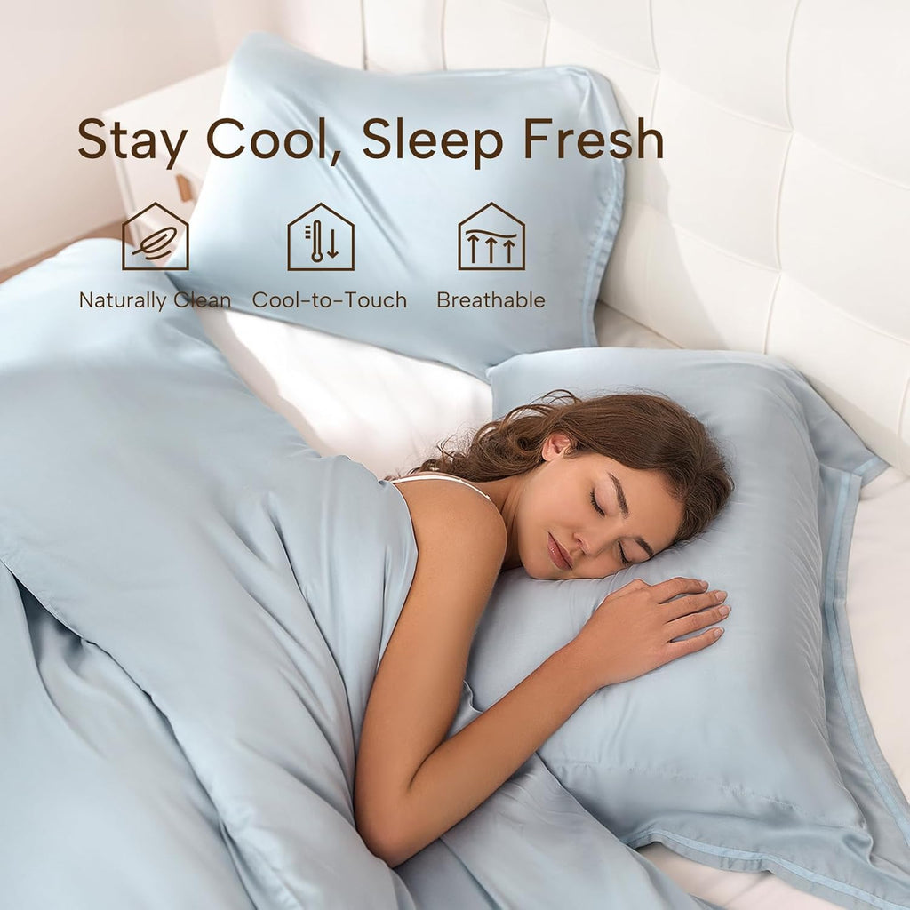 100% Viscose Derived from Bamboo Duvet Cover Set - 3 Pc Hotel Luxury Cooling Duvet Cover for Hot Sleepers & Night