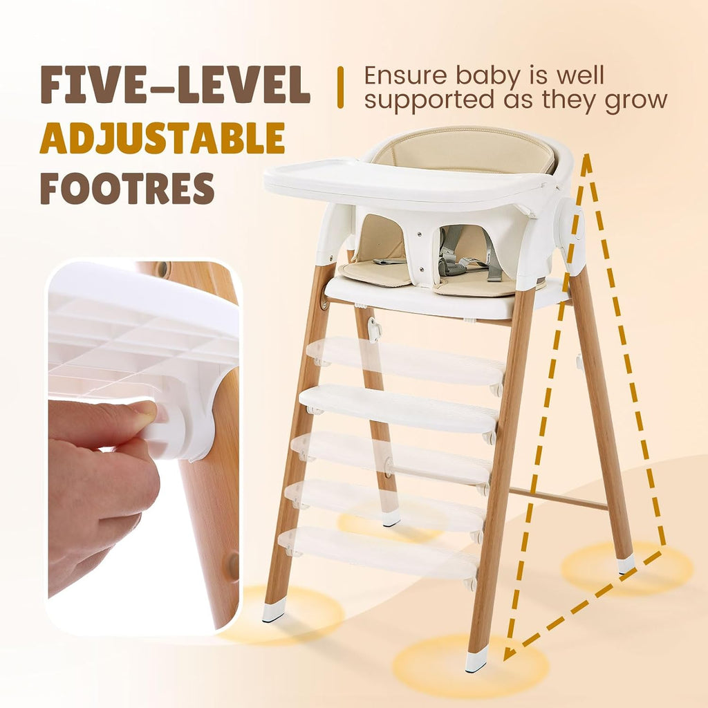 Convertible High Chairs for Babies & Toddlers. 5-in-1 Adjustable High Chair with Removable Tray, Easy to Clean