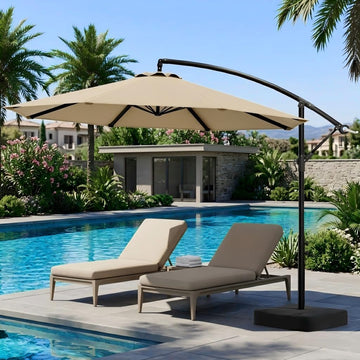 10FT Patio Umbrella with Base Included, Cantilever Offset Outdoor Patio Umbrella with 360° Rotation & Infinite Tilt