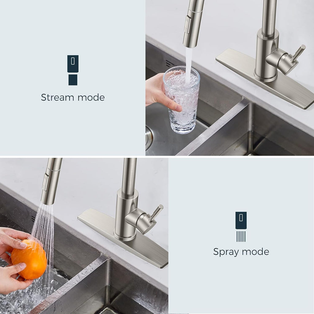 Kitchen Faucet with Pull Down Sprayer, Brushed Nickel High Arc Modern Classic Sink Faucet Stainless Steel with Deck