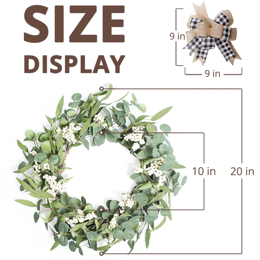 Artificial Eucalyptus Wreath for Front Door 20" Green Leaf Wreath
