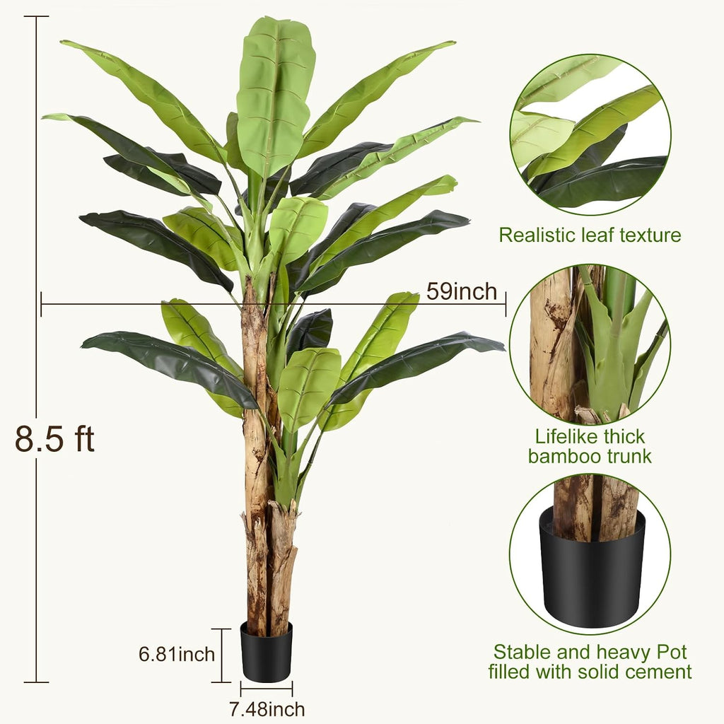 8.5ft Extra Tall Artificial Banana Tree, Fake Banana Leaf Plant with 26 Faux Banana Leaves, Perfect Indoor Outdoor