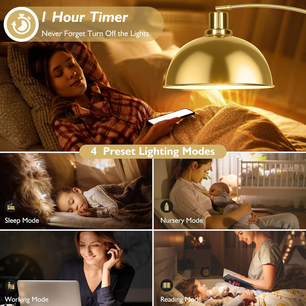 Arc Floor Lamps, Modern Tall Standing Lamp Remote Control,Stepless Dimmable Gold Floor Lamp with Hanging Dome Shade
