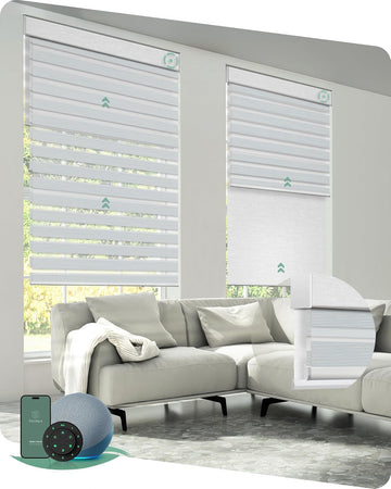 Smart Dual Roller Shades, Motorized Blinds with Remote Smart Zebra Shades Compatible with Alexa, Blackout & Room