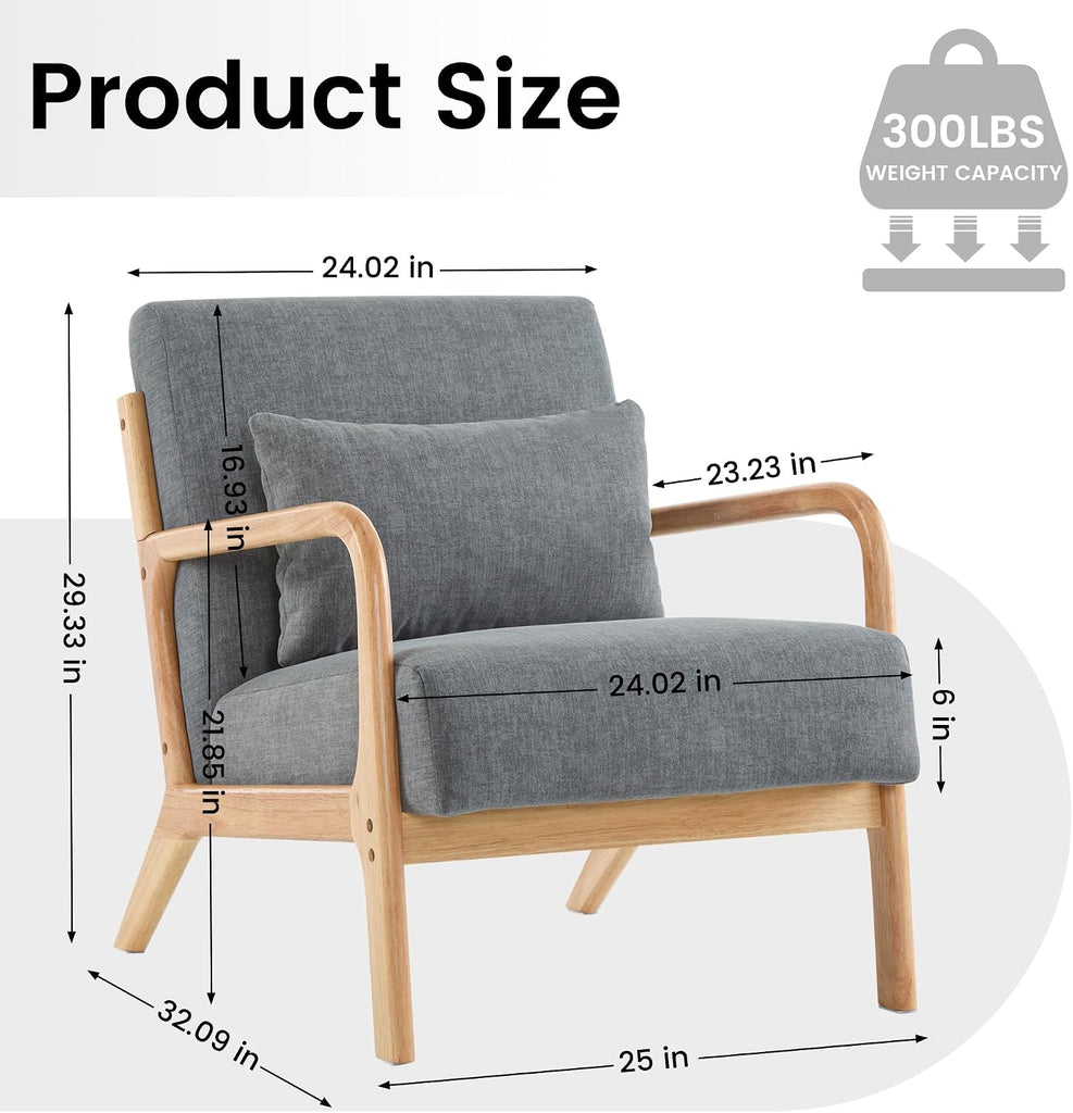 Mid Century Modern Accent Chair Set of 2, Upholstered Chair , Accent Chair with Lumbar Pillow Solid Wood Frame