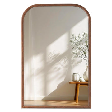 24"x36" Arch Wall Mirror for Wall, Wall Mounted Vanity Mirror, Wood Grain Finish Frame Mirror with Tempered Glass