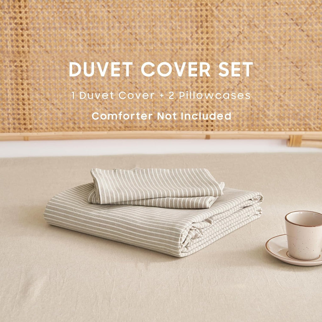 Striped Cotton Duvet Cover Set, Tan, Queen