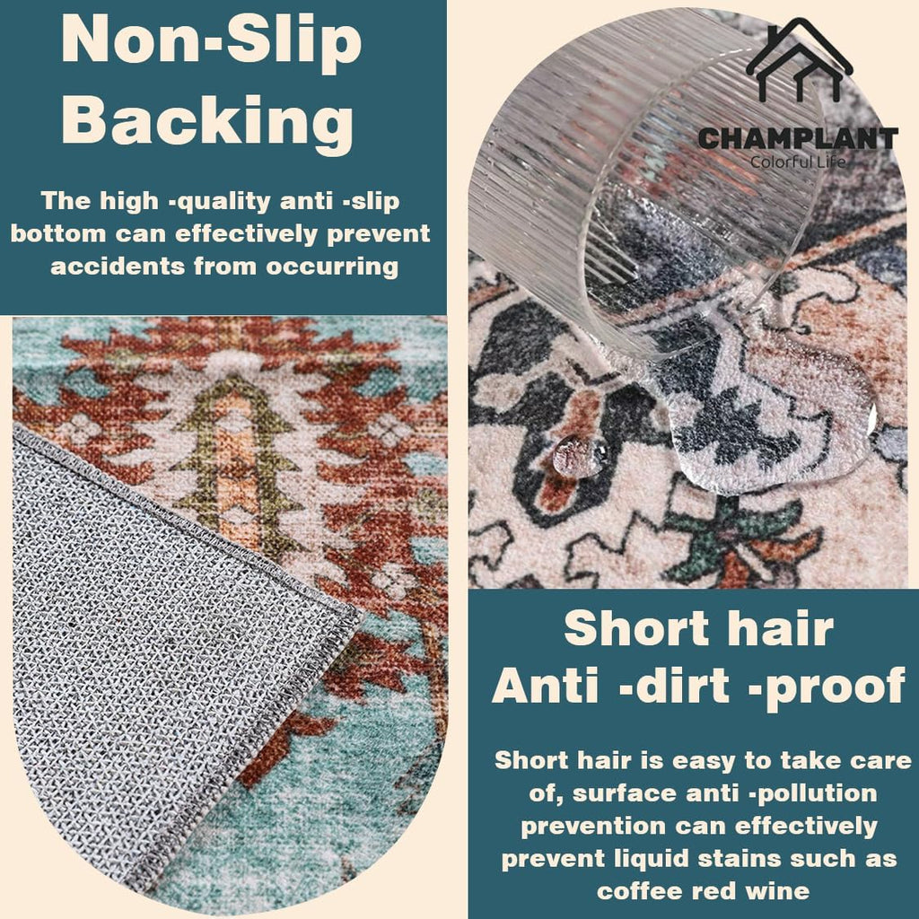 Washable Area Rug 9'x12' Boho Design Non-Shedding Easy Care Ideal for High Traffic Areas in Living R