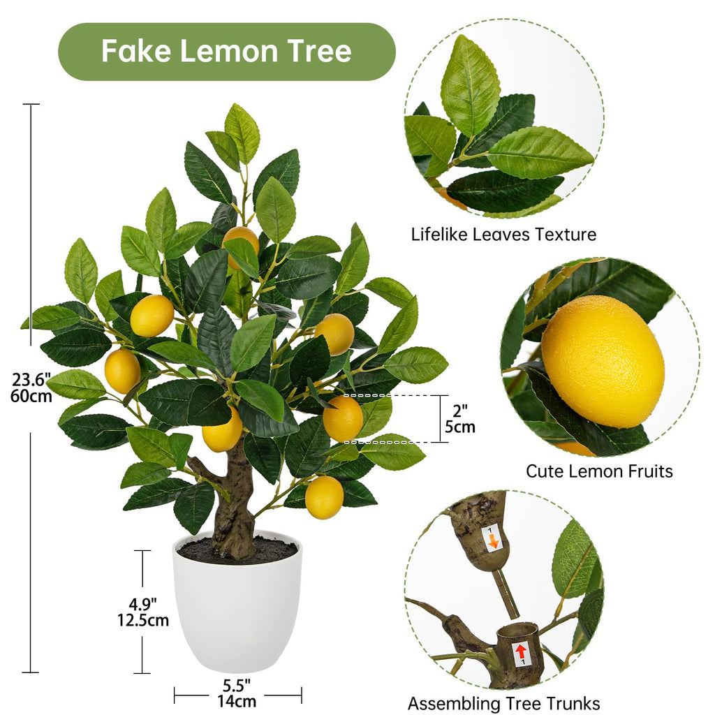 2Ft Fake Lemon Tree Artificial Lemons Tree in Pot Artificial Potted Plants