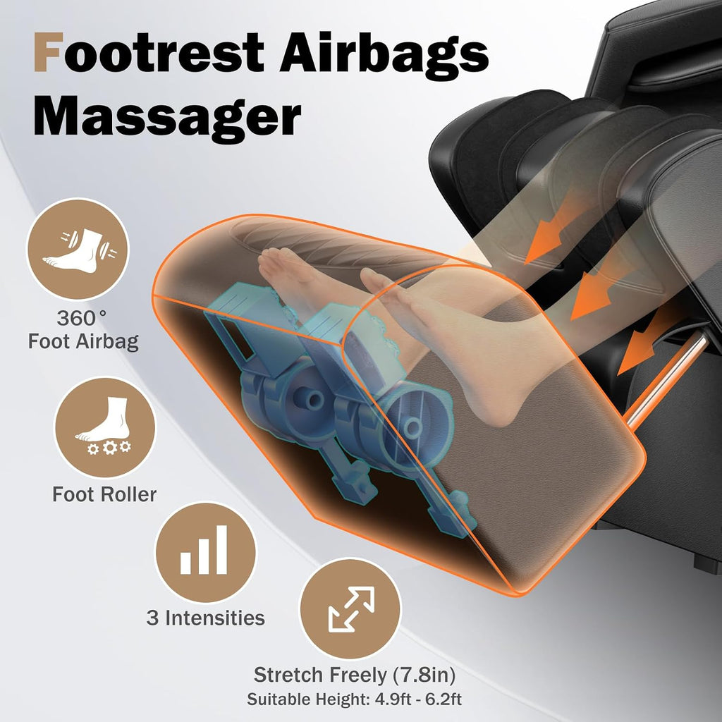 Massage Chair Full Body 53" SL-Track Zero Gravity Shiatsu, Black | Full-Body Airbags, 5 Modes, 6 Techniques, Body