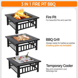 Multifunctional Fire Pit Table 32in Square Metal Firepit Stove Backyard Patio Garden Fireplace for Camping, Outdoor Heating, Bonfire and Picnic - Image 6