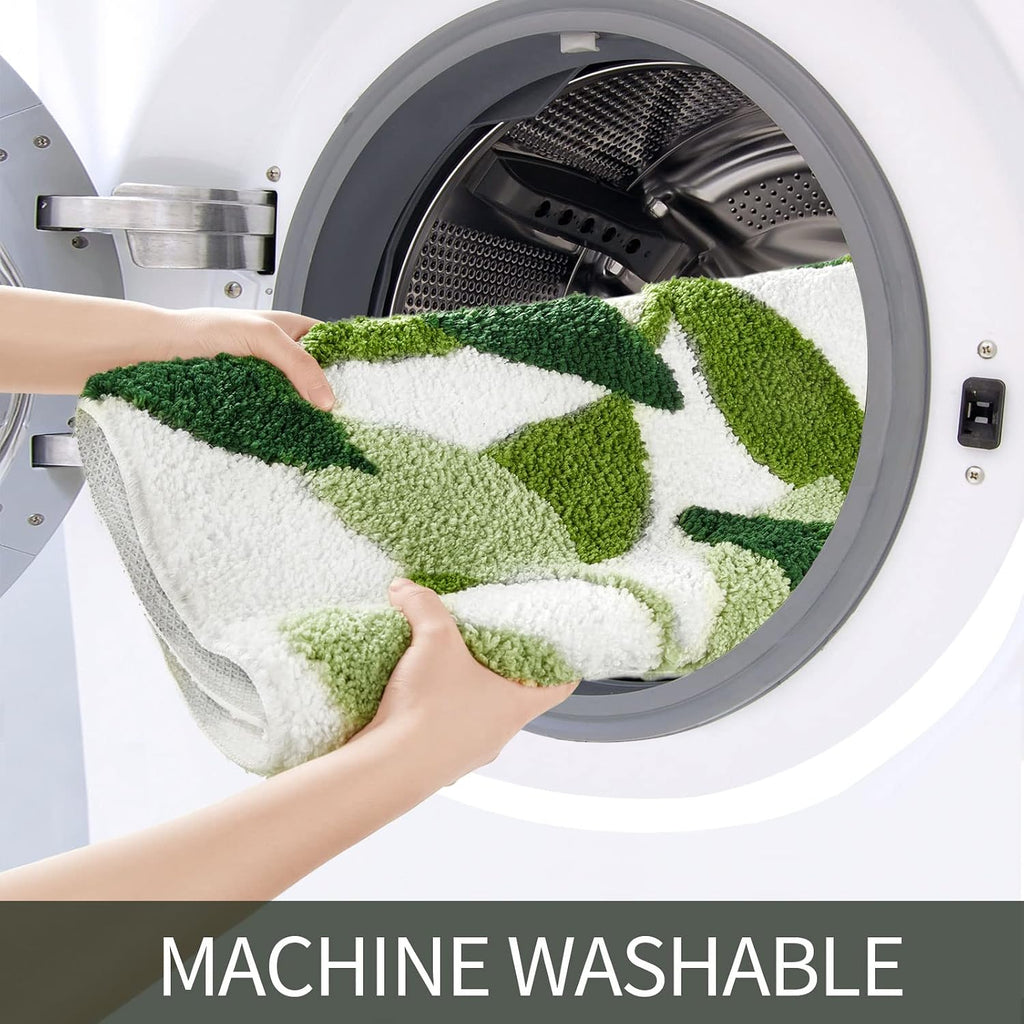 Green Bathroom Rug Set 2 Piece, Non-Slip Strong Water Absorbent Plush Microfiber Bath Mat Rug Set, Machine Washable