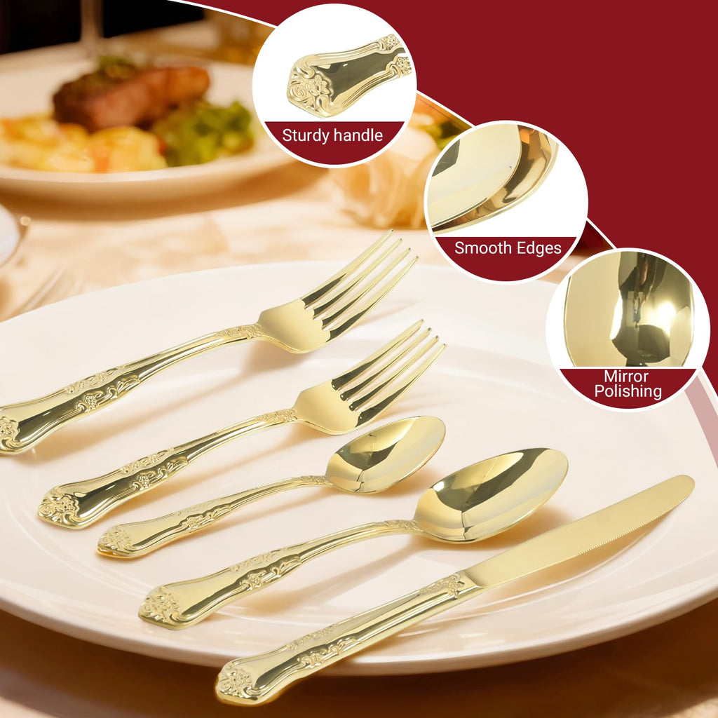 Silverware Set,Stainless Steel Flatware Cutlery Set with Floral Handles,Included Knife Spoon and Fork, Mirror