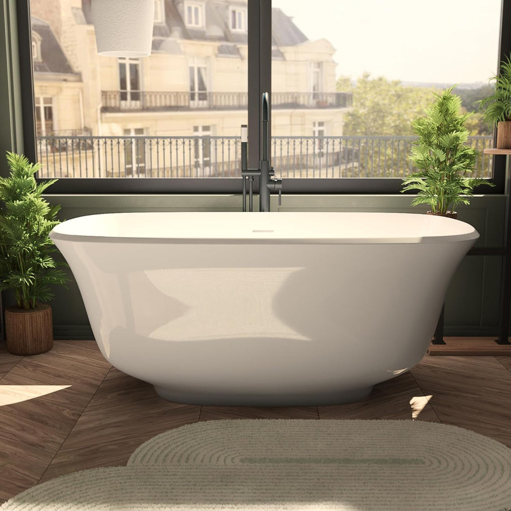 Elegance 59 in. L x 31 in. W x 23-5/8 in. H Freestanding Acrylic Bathtub, Brushed Nickel Drain