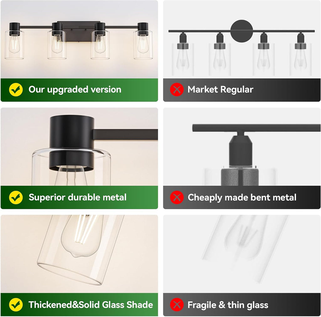 4-Light Modern Vanity Light Fixtures Over Mirror, Matte Black Bathroom Light Fixtures, Vanity Lights, Wall Sconce