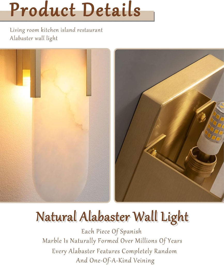 19.7" Alabaster Wall Sconce Natural Marble Sconce Indoor Mid Century Modern Wall Light Oval Stone Lampshade Vanity