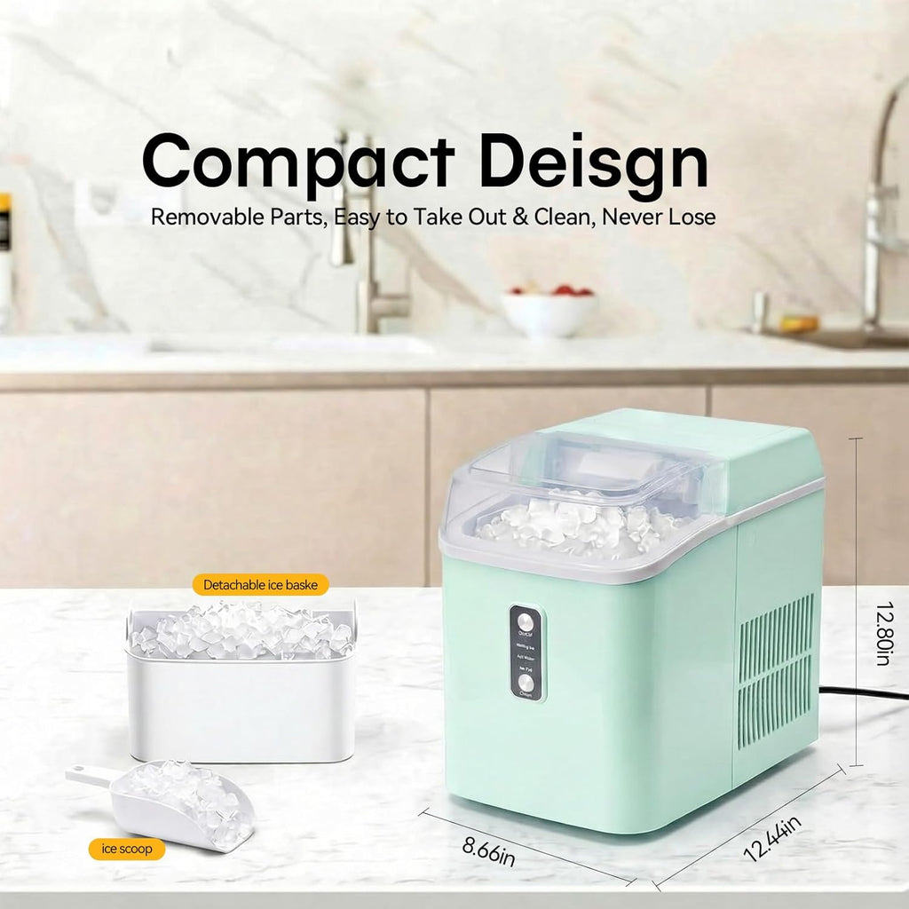 Nugget Ice Maker Countertop, Portable Ice Makers Machine with Removable Basket and Scoop, Self-Cleaning, Quiet, 6-Min