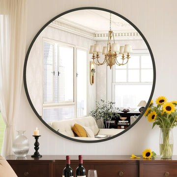 24 Inch Round Wall Mirror with Tempered Glass, Bathroom Mirror Over Sink, Anti-Fog & Waterproof Round Mirror