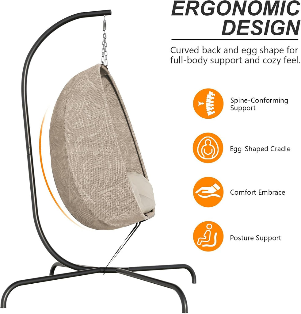 Foldable Egg Chair with Stand, 485LBS Capacity Textilene Hammock Swing Chair for Outdoor & Indoor, Patio Hanging