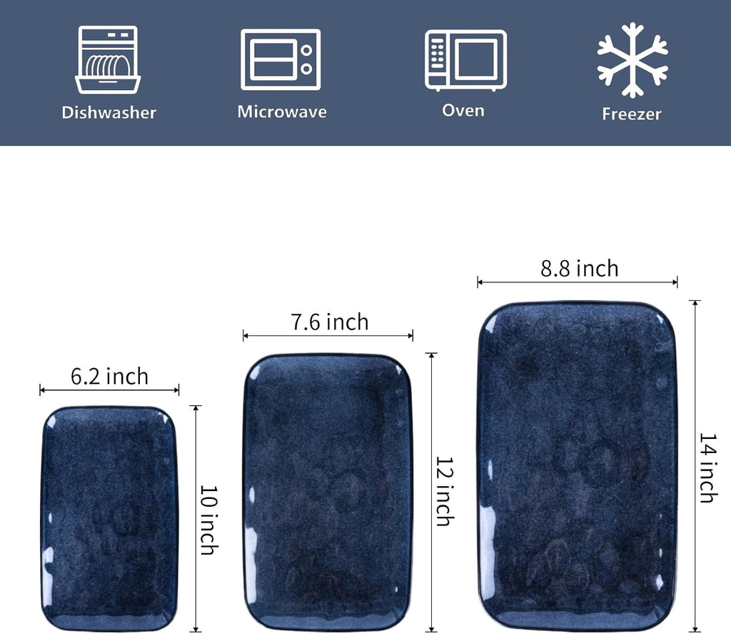 Ceramic Rectangle Serving Platters - 14" 12" 10" Porcelain Serving Trays Plates for Party BBQ Appetizers Sushi
