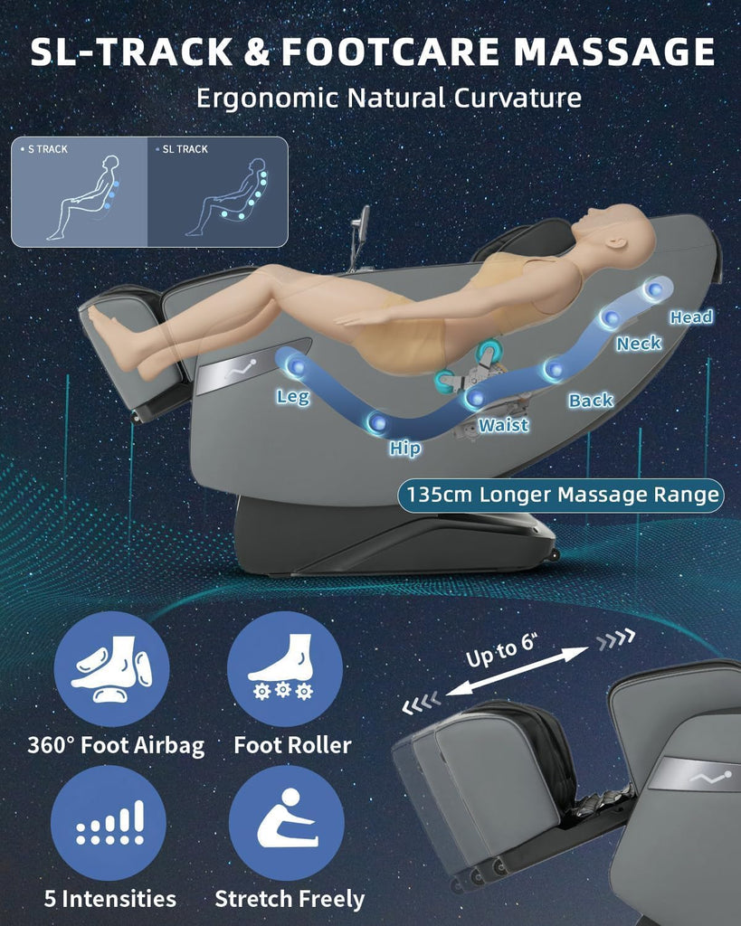 Massage Chair 3D Full Body Zero Gravity Recliner 55" SL Track | Back Heat,28 Airbags,12 Auto Modes,Body Scan,AI Voice