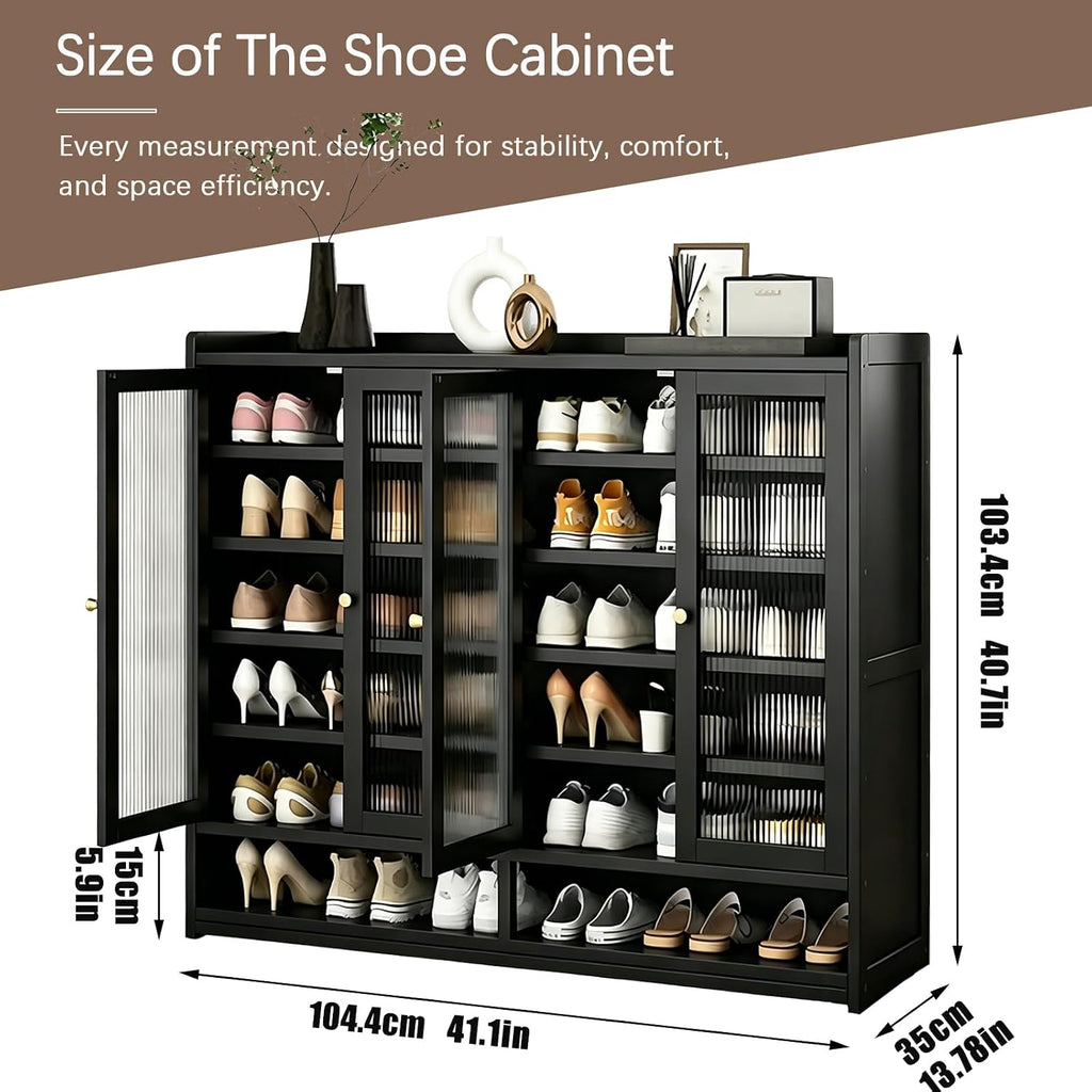 Bamboo Shoe Storage Cabinet with Acrylic Doors, 7 Tier Freestanding Shoe Cabinet Sneakers Shoe Rack Shelf for 20+