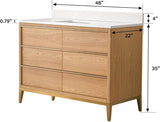 48" Bathroom Vanity with Sink, Freestanding Wooden Bathroom Makeup Cabinet W/ 6 Soft-Close Drawers and