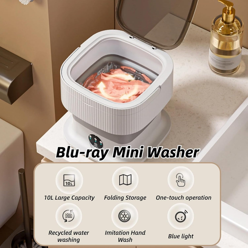 Portable Washing Machine 10L Foldable Mini Washer and Spin Dryer Deep Cleaning Compact Baby Clothes Underwear Washer