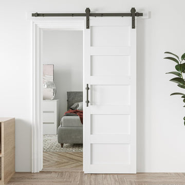 28in x 84in Sliding Barn Door with 5ft Barn Door Hardware Kit & Handle, Pre-Drilled Holes Easy Assem