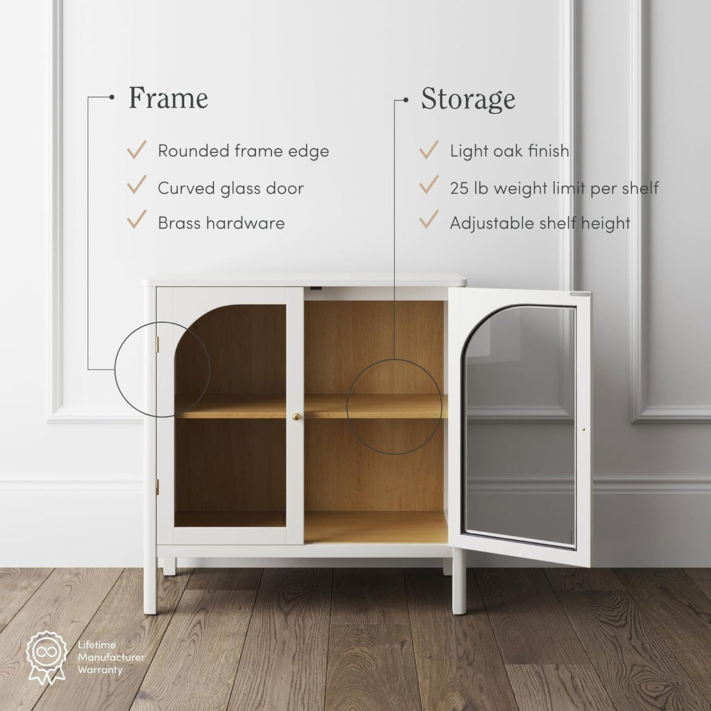Mason Storage Accent Cabinet Sideboard Buffet, Credenza with Glass Doors and Adjustable Shelf for Dining Room