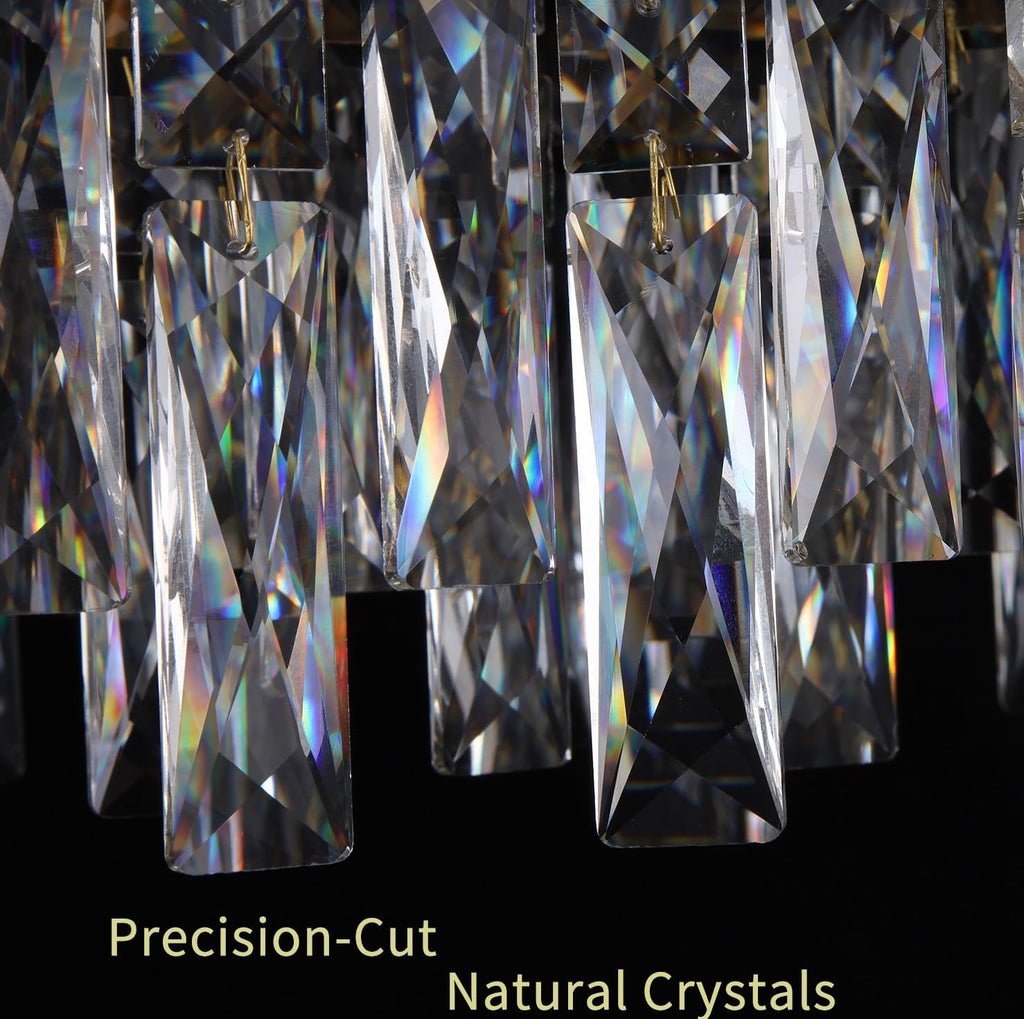 Rectangular Crystal Chandelier Flush Mount 40" Gold Ceiling Light,Large K9 Raindrop Light Fixture,8 Lights Modern