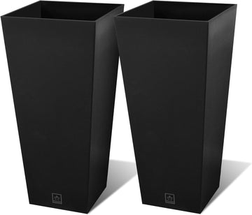 Tall Outdoor Planter 30 Inch 2-Pack, Tapered Design with Drainage Holes
