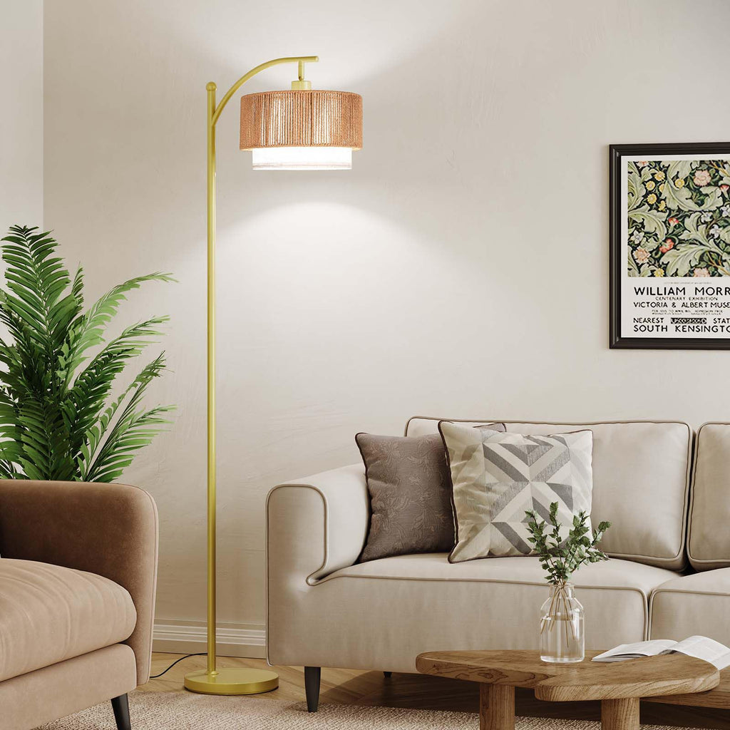 Arc Floor Lamps, Rattan Standing lamp with 12W Bulb