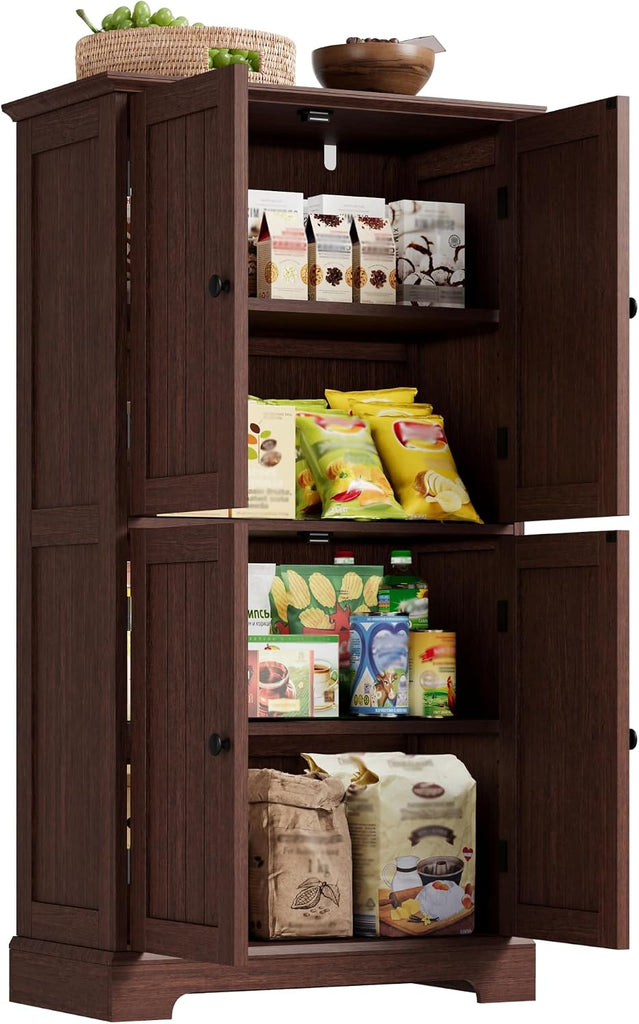 Bathroom Floor Cabinet with Adjustable Shelves | Bathroom Storage Cabinet, 4 Doors, Freestanding Cupboard Pantry